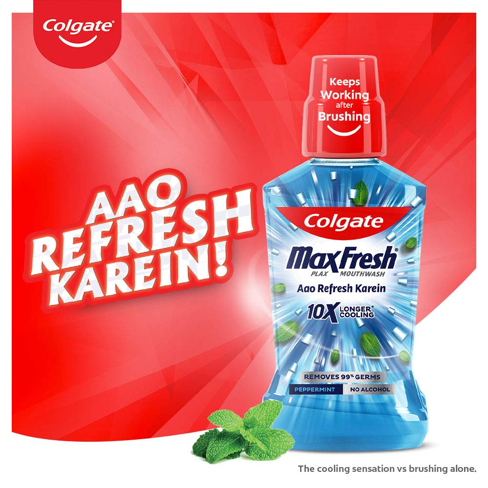 Colgate MaxFresh Plax Antibacterial Mouthwash, 1000ml (Pack of 4 x 250ml), Peppermint Fresh, 24/7 Fresh Breath, 10X longer cooling – view 2