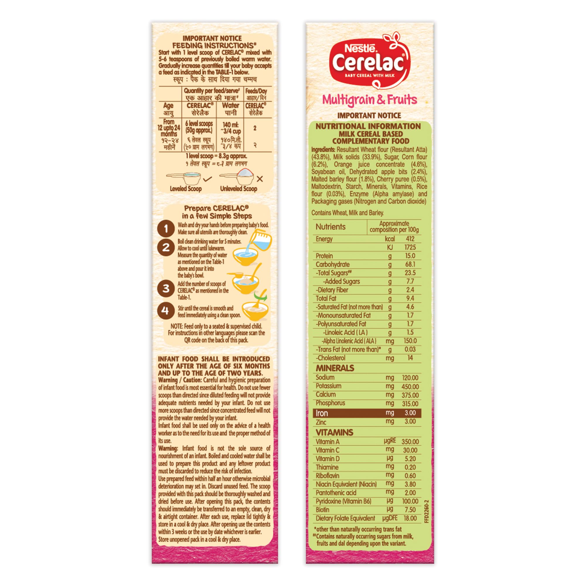 Nestle Cerelac Baby Cereal with Milk , Multigrain & Fruits , From 12 to 24 Months ,Stage 4, Source of Iron & Protein , 300g – view 4