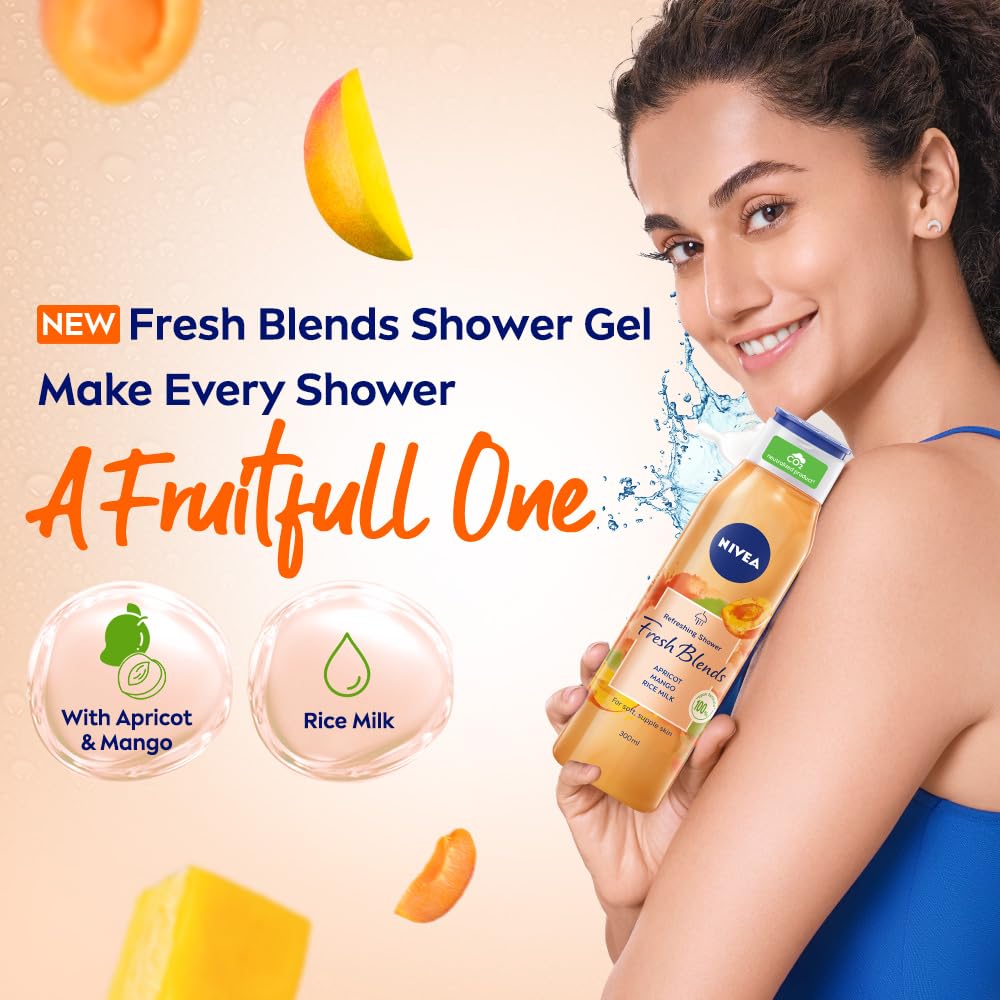 Nivea Fresh Blends Apricot with Natural Fruit Extracts, Vegan Body wash, Fruity Shower Gel for Women with Mango and Rice Milk, 300 ml – view 3
