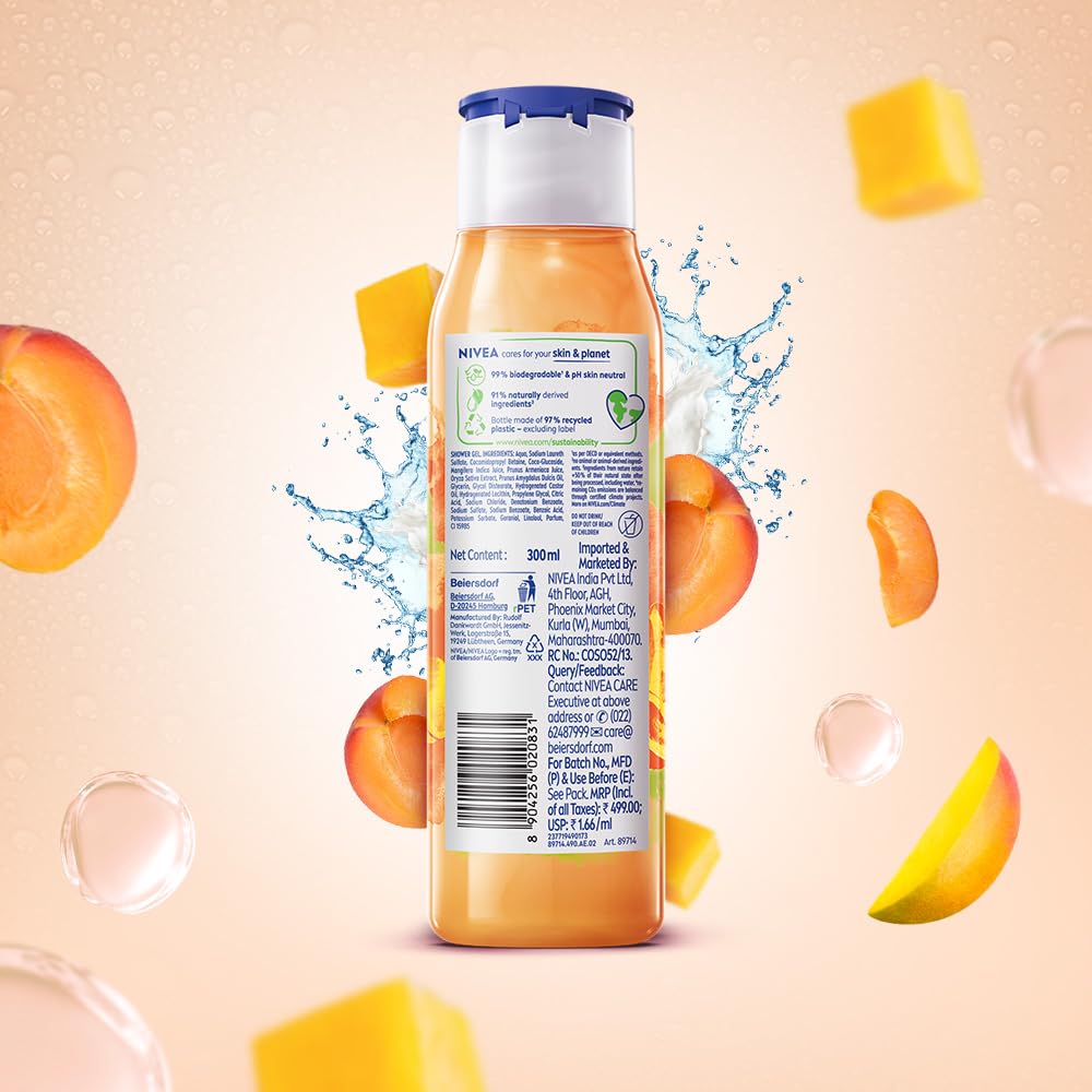 Nivea Fresh Blends Apricot with Natural Fruit Extracts, Vegan Body wash, Fruity Shower Gel for Women with Mango and Rice Milk, 300 ml – view 8