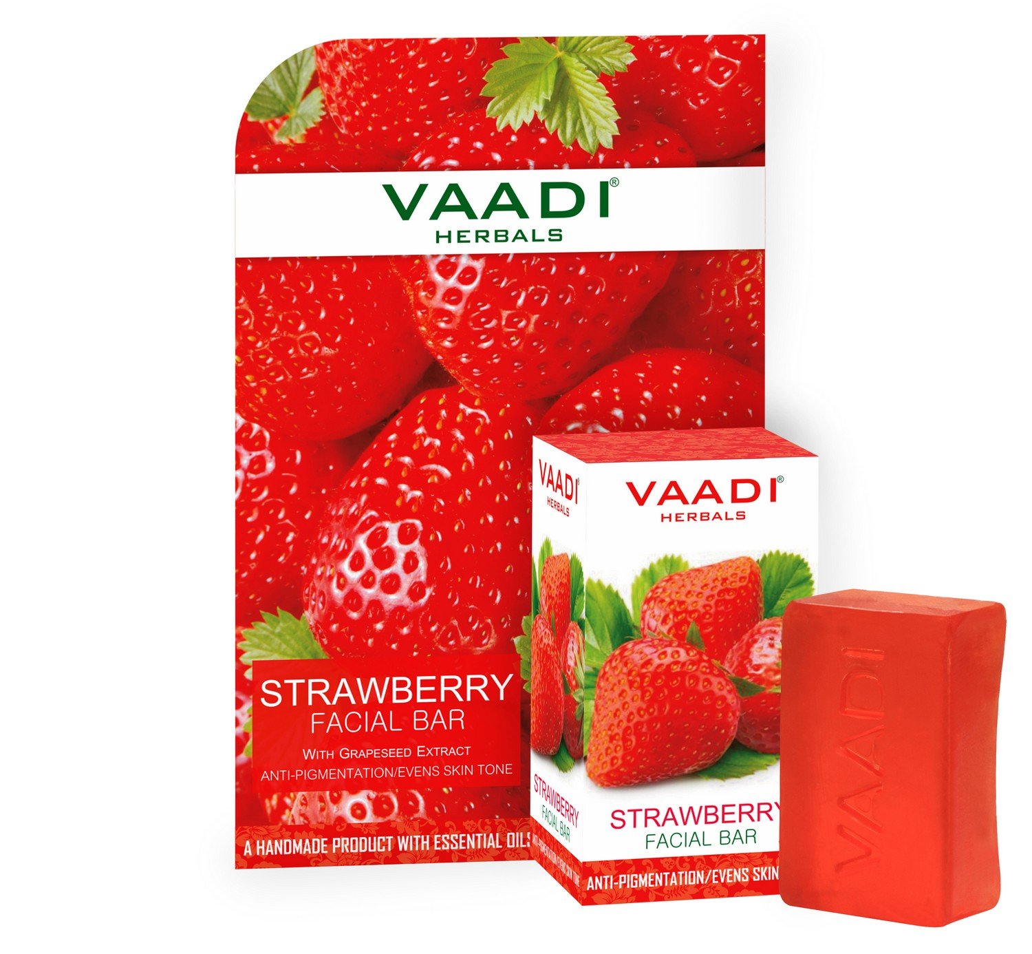 25g Vaadi Herbals strawberry facial cleansing bar in retail box
