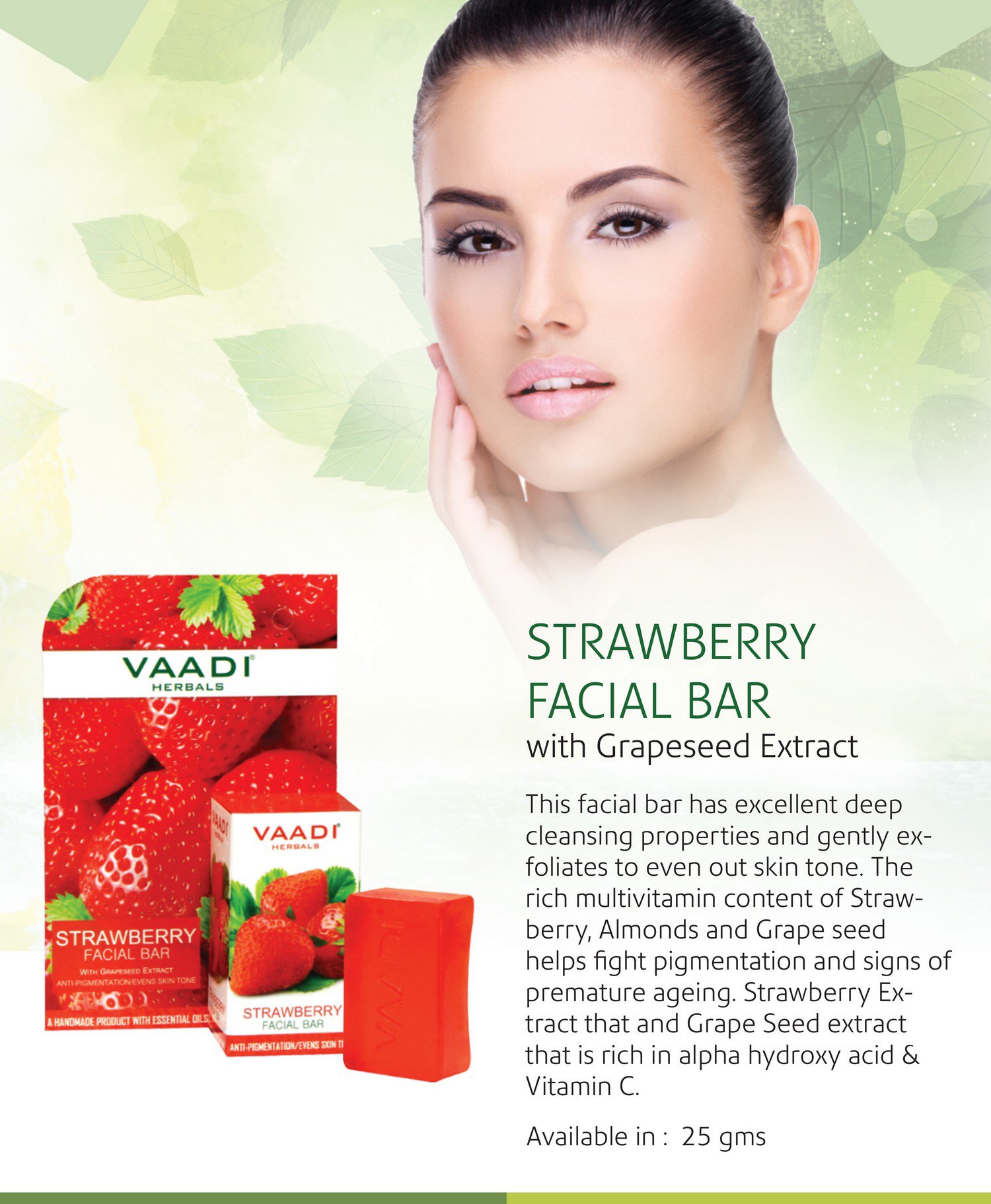 Vaadi Herbals Strawberry Facial Bar with Grapeseed Extract, 25g – view 3