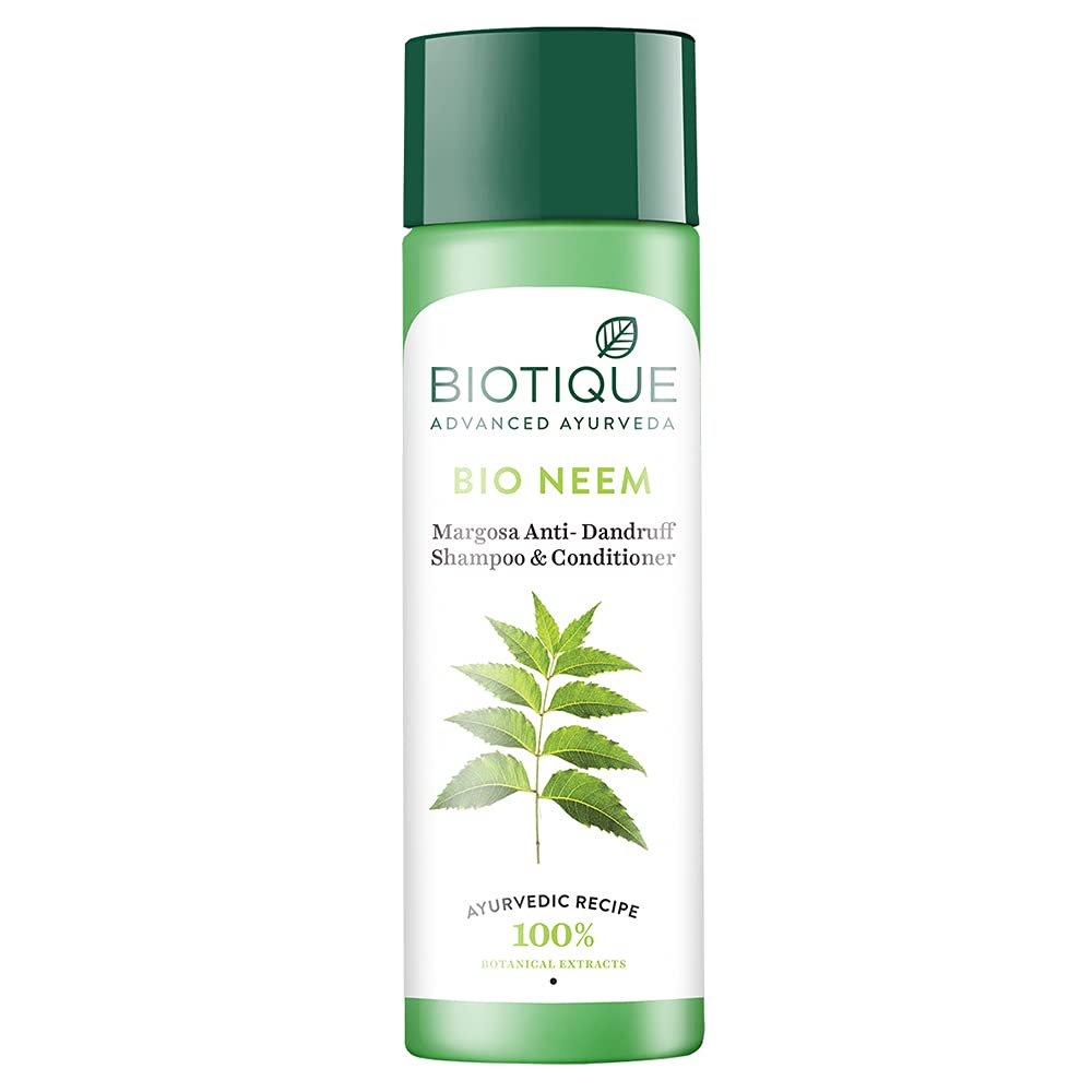 Front view of Biotique neem anti dandruff shampoo bottle 120 ml