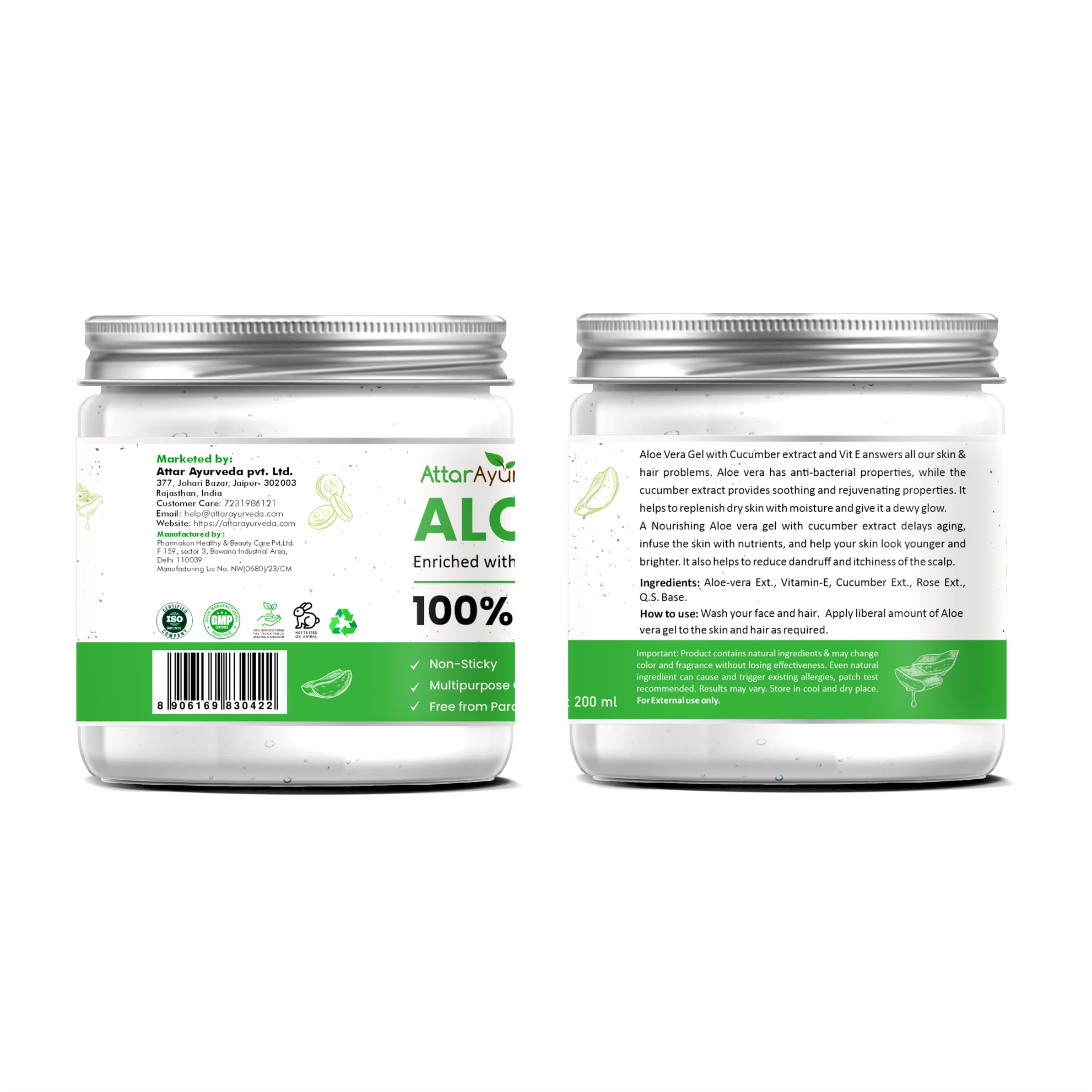 Attar Ayurveda Natural Aloe vera gel for Face, Skin & Hair (200 ml) – view 8