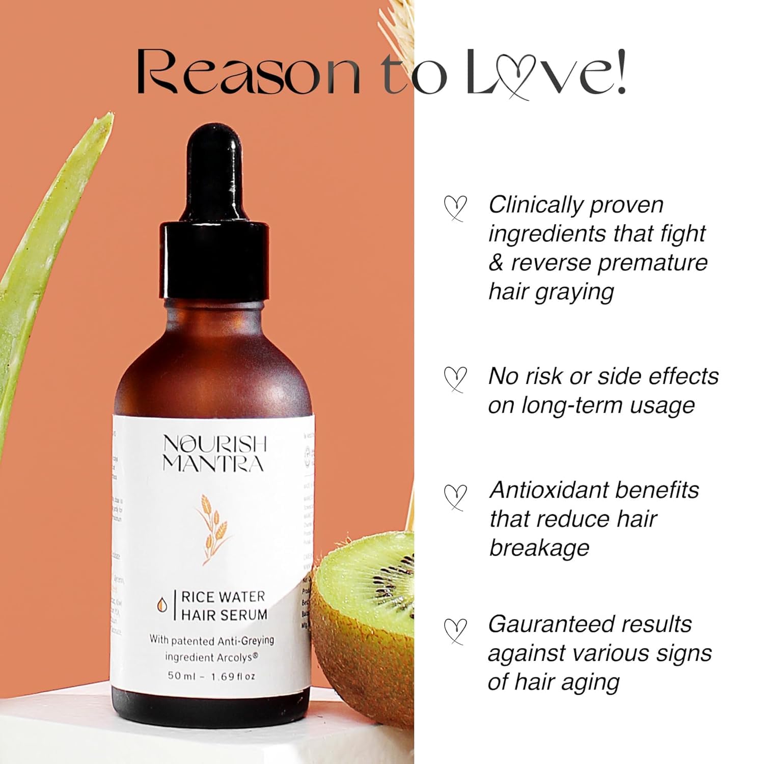 Nourish Mantra Anti-Greying Rice Water Serum with Rice Water, Arcolys & Fenugreek Extract/Effective Results Against Grey Hair & Hair Aging Signs/For Men & Women/All Hair Types - 50ml – view 4