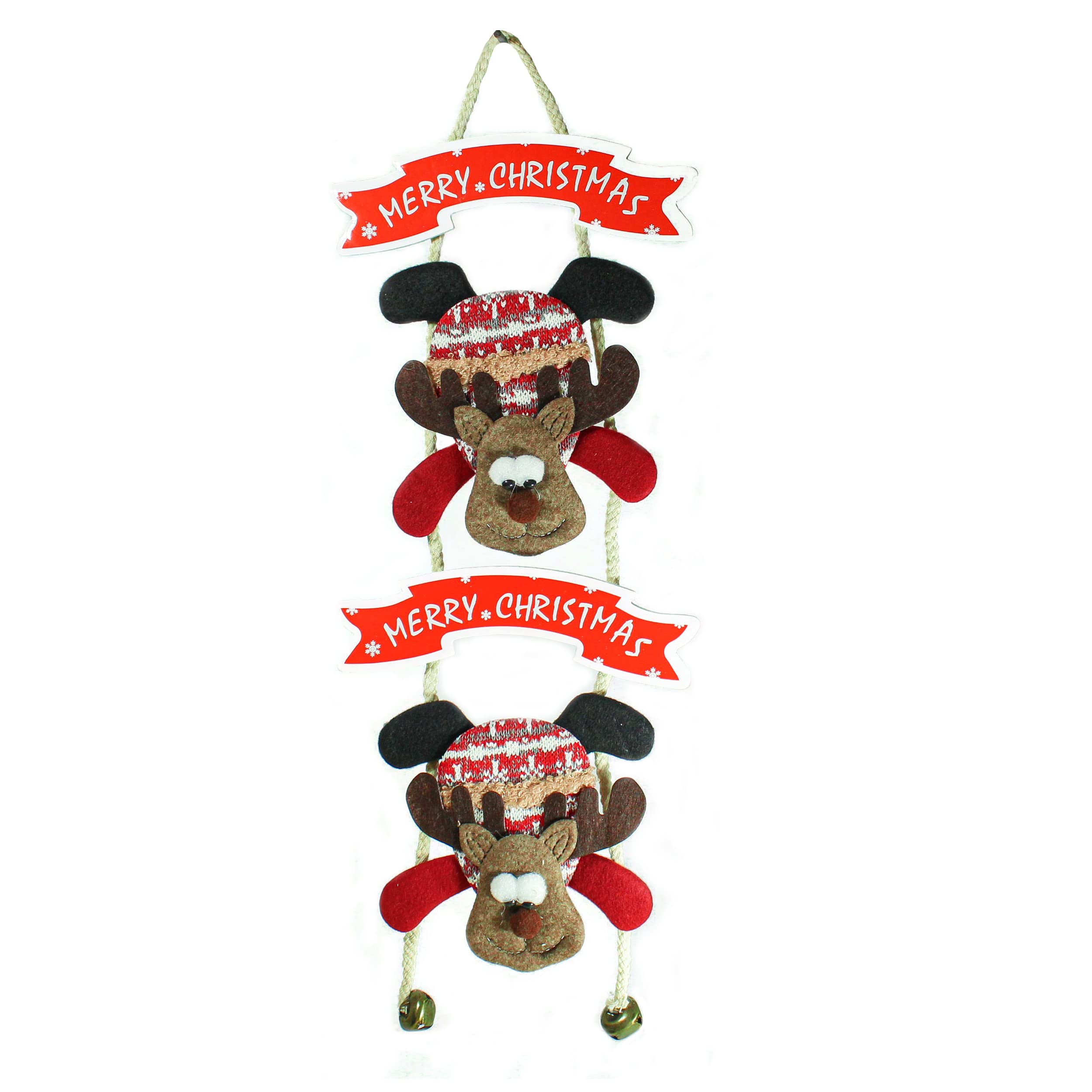 TIED RIBBONS Christmas Decorations Items For Home Main Door Wall Hanging Reindeer with Bells Decorative Ornament Props Xmas Tree Decor - Christmas Tree Decoration Items – view 3