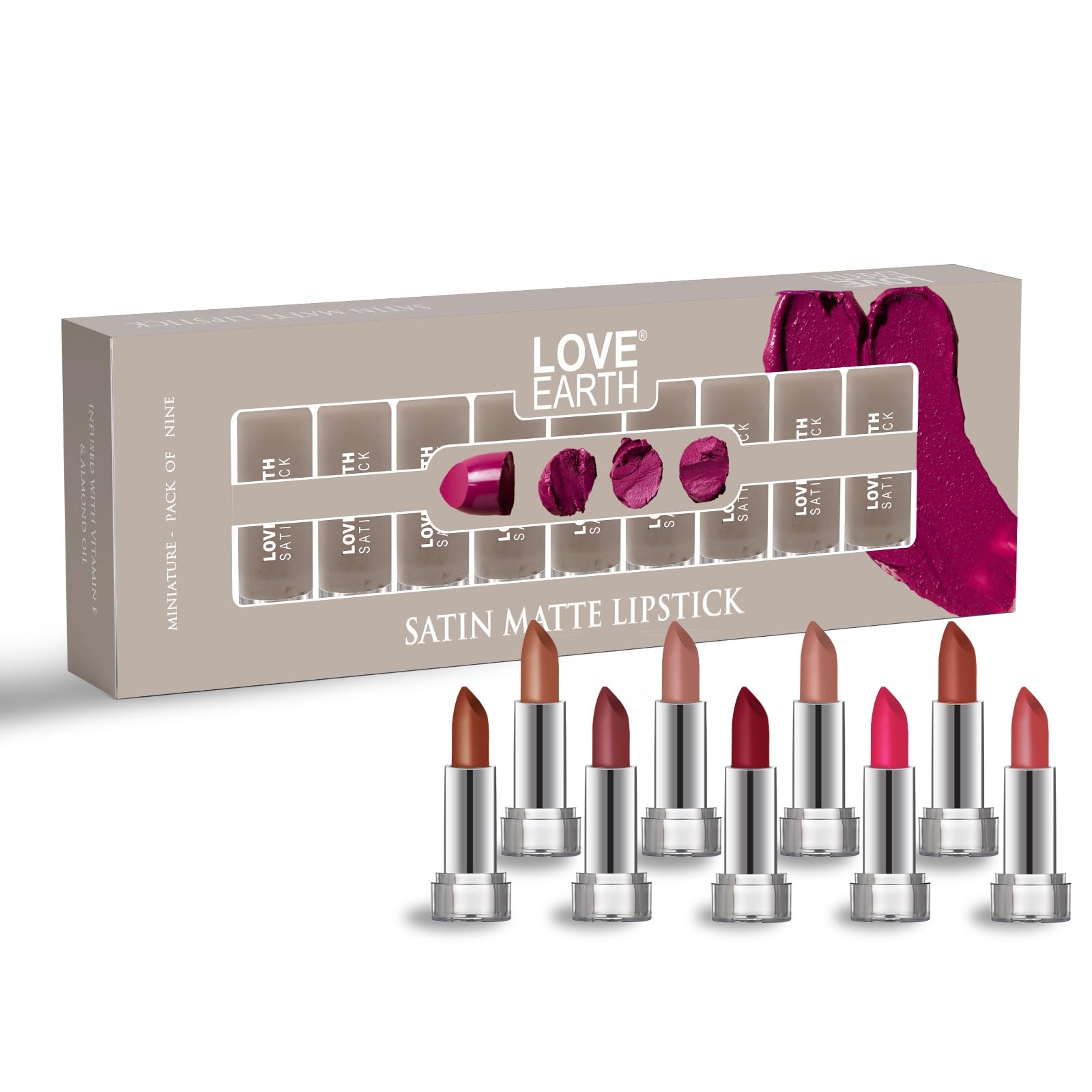 Nine mini satin matte lipsticks in a multicolor gift box