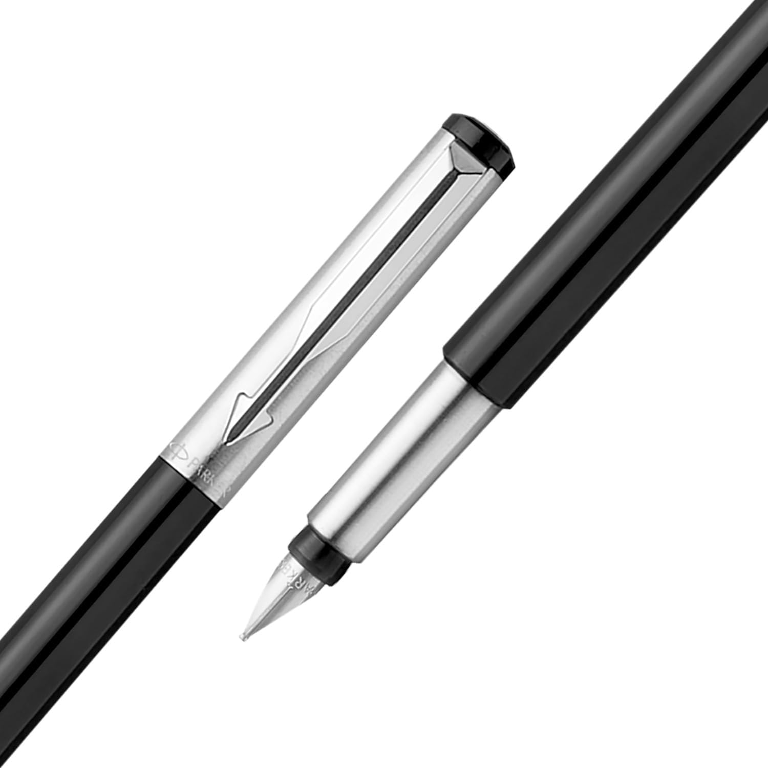 Parker Vector Mettalix Chrome Trim Fountain Pen with Quink Ink Bottle - Blue – view 3