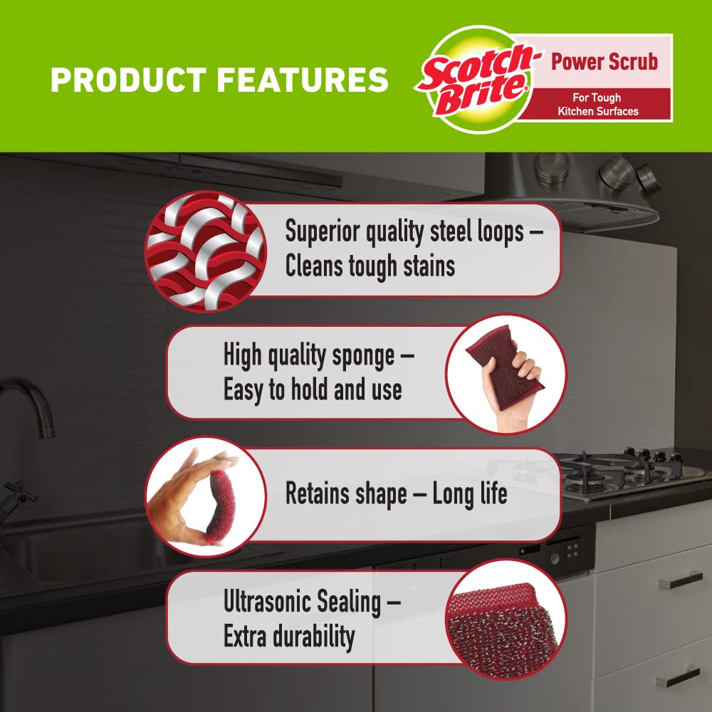 Scotch-Brite Power Scrub with Steel mesh for Utensil Cleaning- for Tough Stain Removal- Pack 5 – view 2