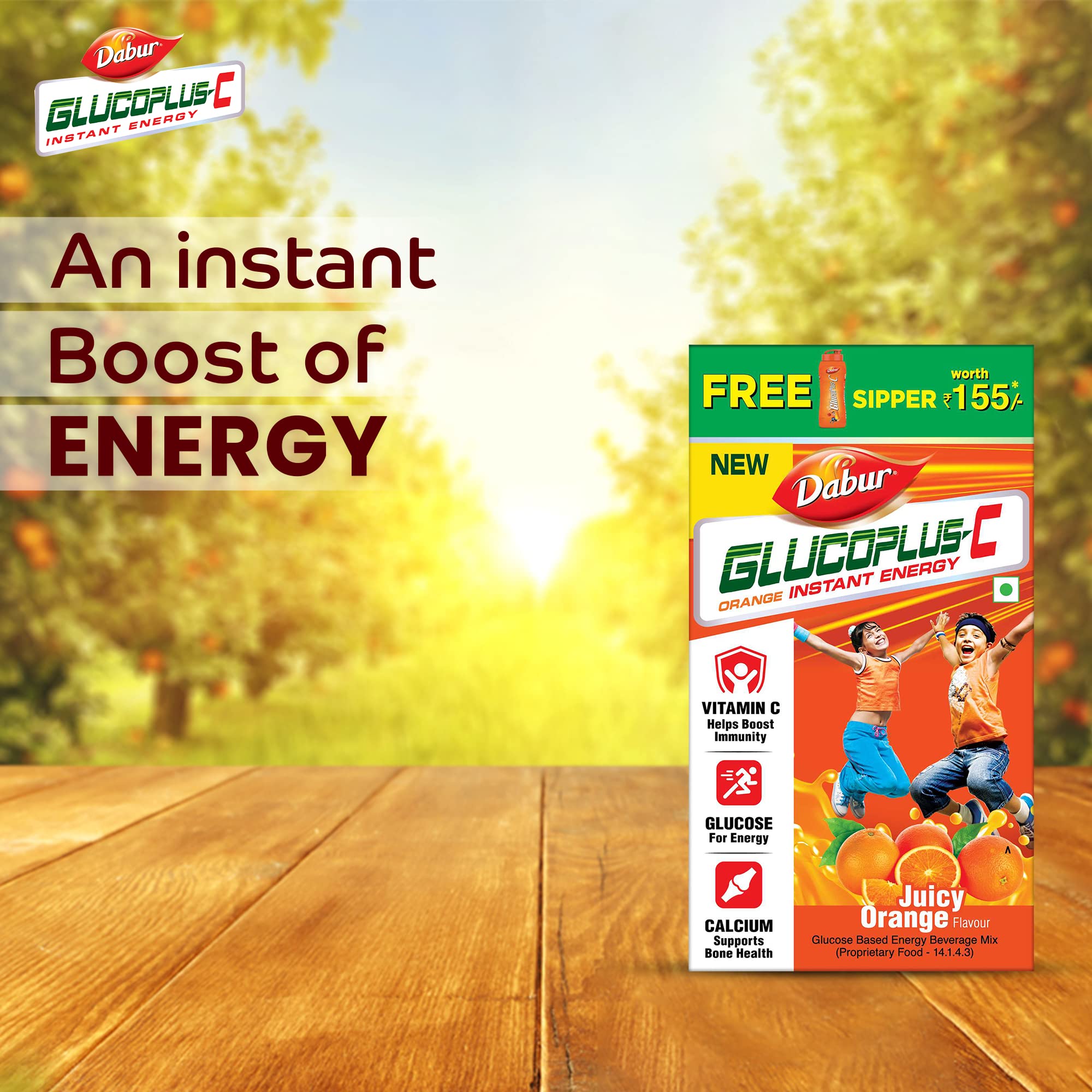 DABUR Glucoplus-C Instant Energy Glucose Orange Flavour-1Kg (With Sipper Free) – view 2