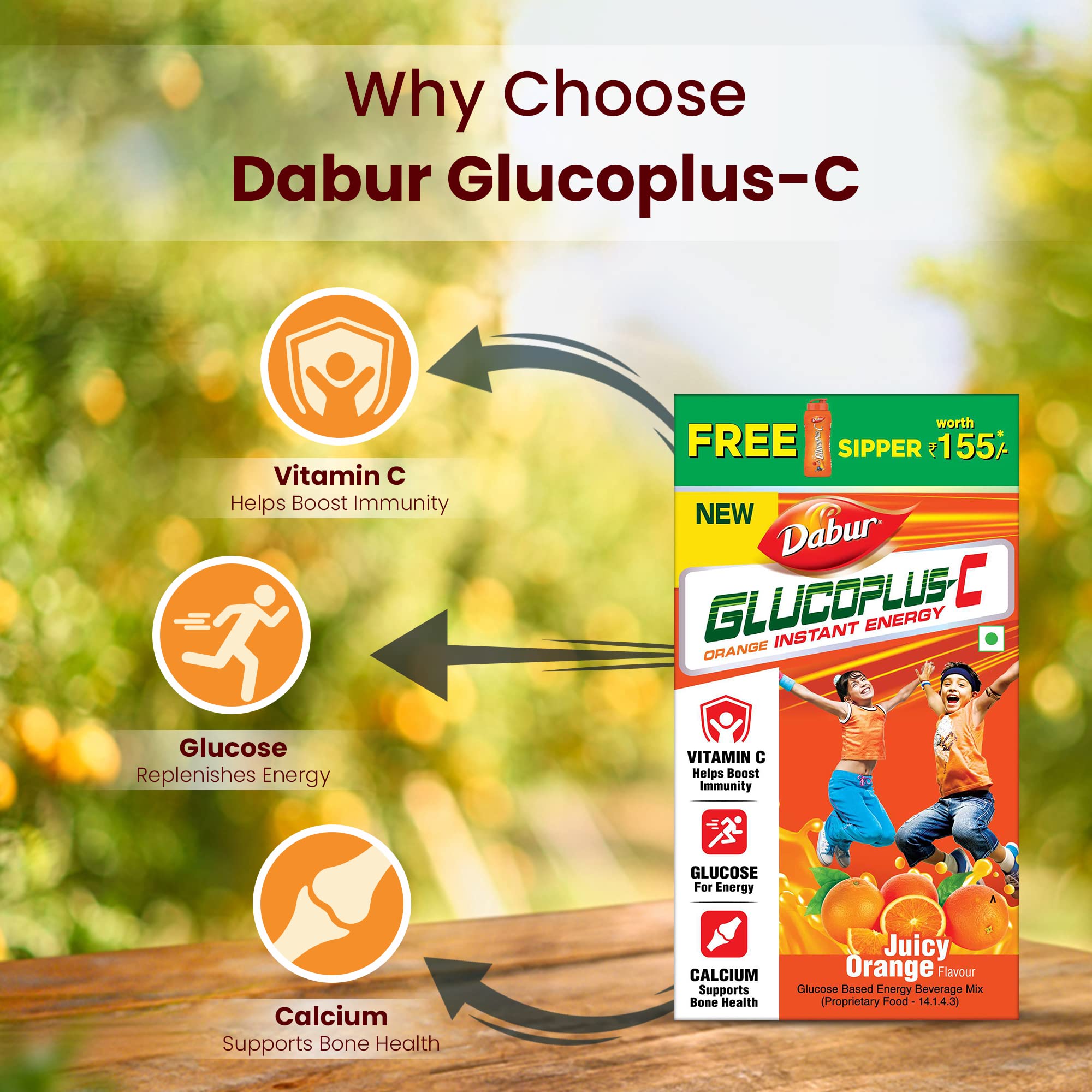 DABUR Glucoplus-C Instant Energy Glucose Orange Flavour-1Kg (With Sipper Free) – view 4