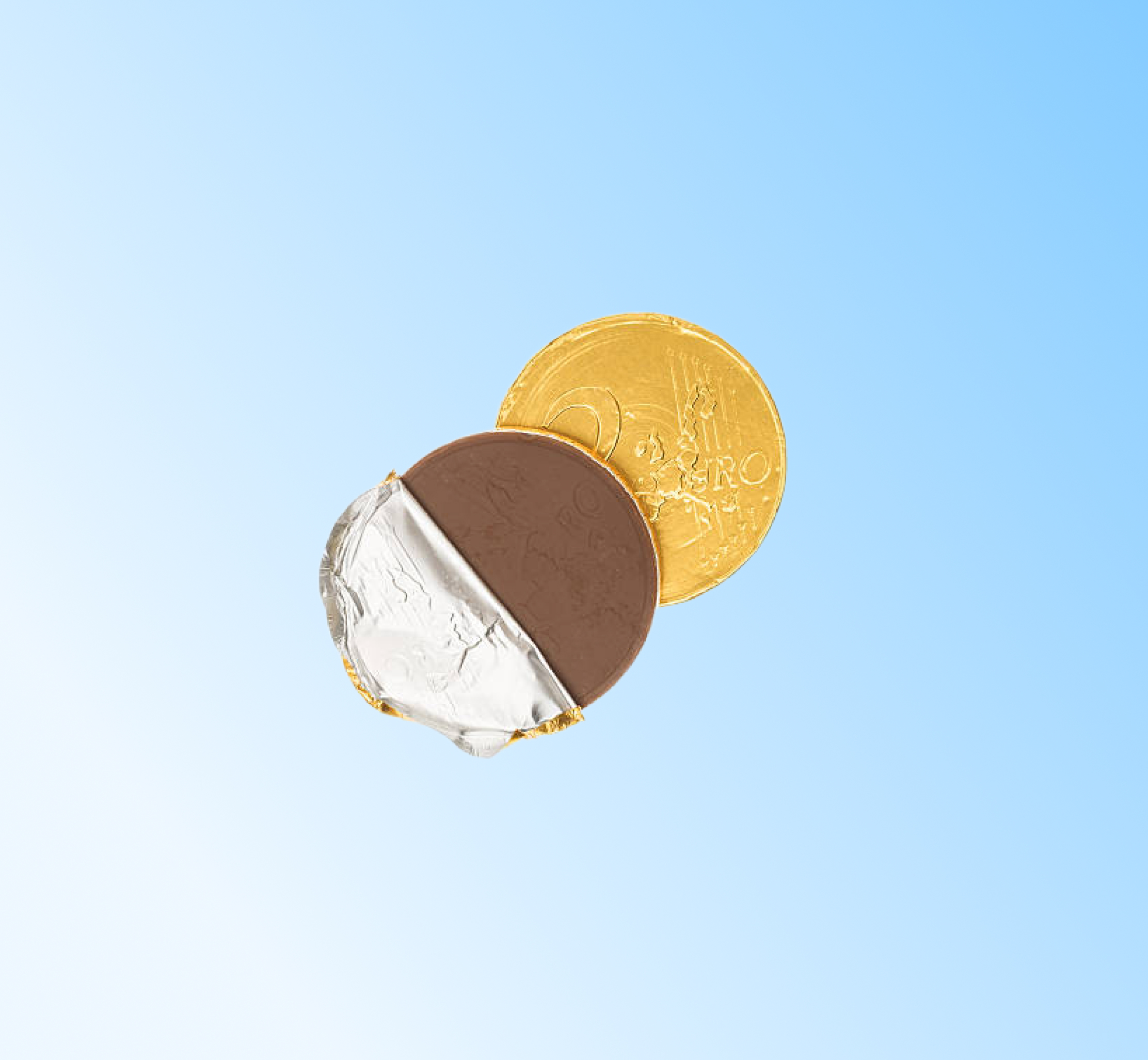 Round gold foil chocolate coins in festive gift pack