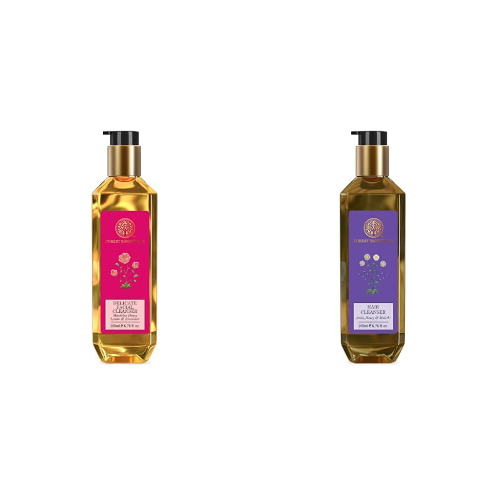 Forest Essentials cleanser duo with facial and hair bottles