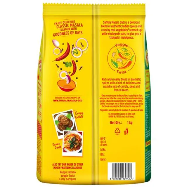 Saffola Masala Oats - Tasty Evening Snack, Fibre Rich, Veggie Twist, 1 kg – view 2