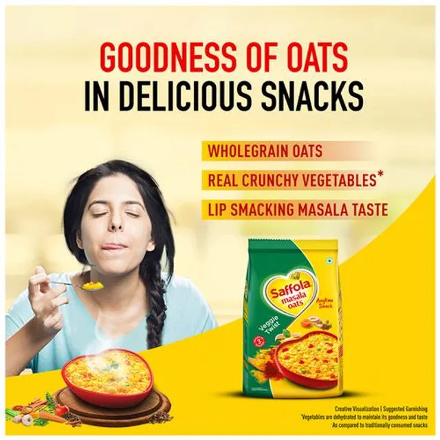 Saffola Masala Oats - Tasty Evening Snack, Fibre Rich, Veggie Twist, 1 kg – view 7