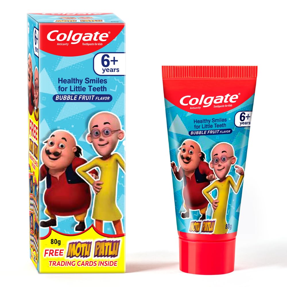 Colgate Kid's Motu Patlu Anticavity Bubble Fruit Flavour Toothpaste- 80g & Colgate Kids Manual Toothbrush For 2+ Years, 3Pcs,Multicolour COMBO – view 2