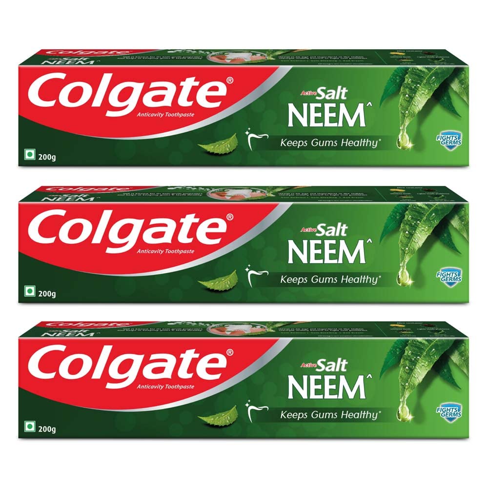 Three tubes of Colgate Active Salt Neem toothpaste