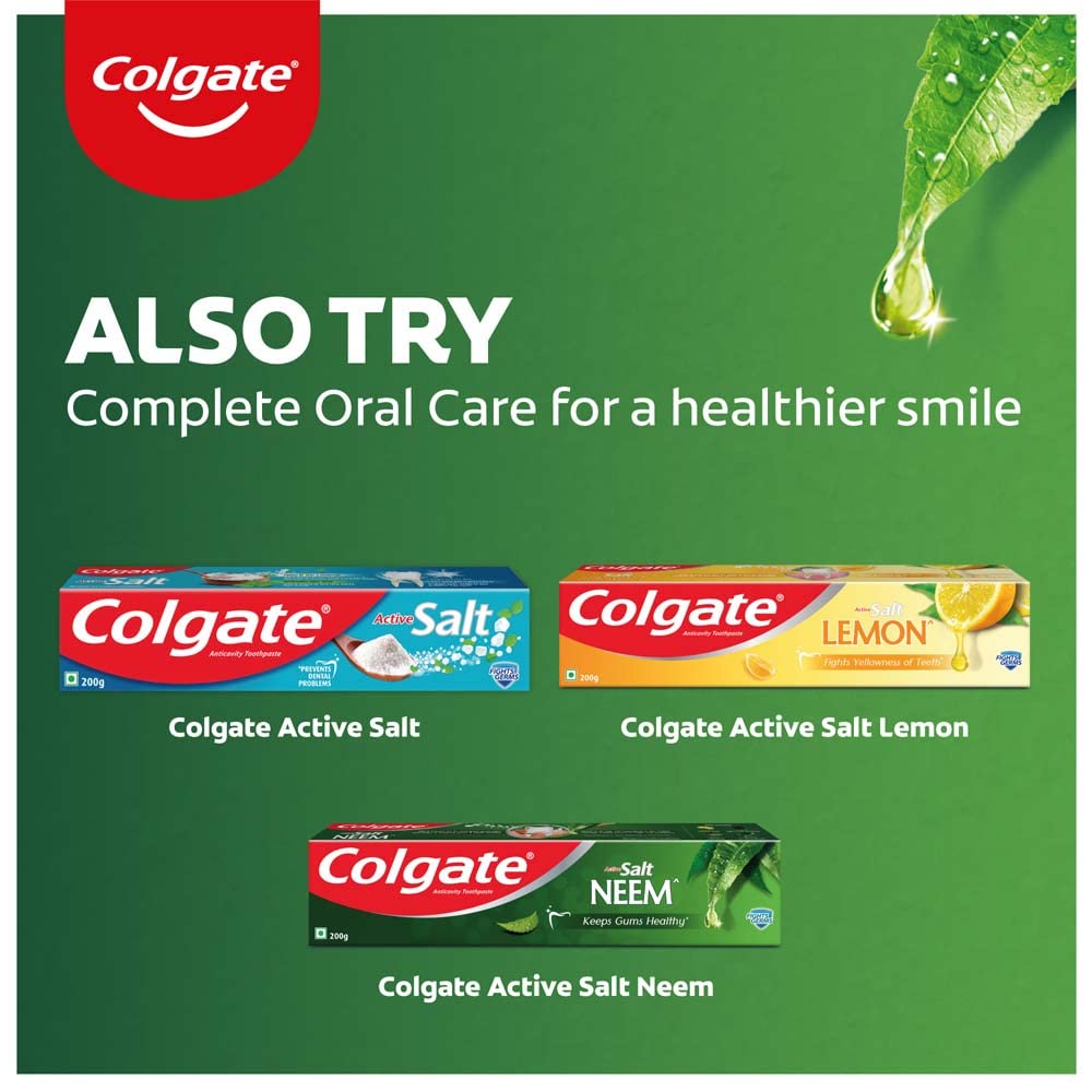 Colgate Active Salt Neem Toothpaste, Pack of 600g, Germ-Fighting Colgate Toothpaste With Active Natural Salt & Neem For Fighting Germs & Gum Problems Giving Healthier Teeth & Tighter Gums – view 7