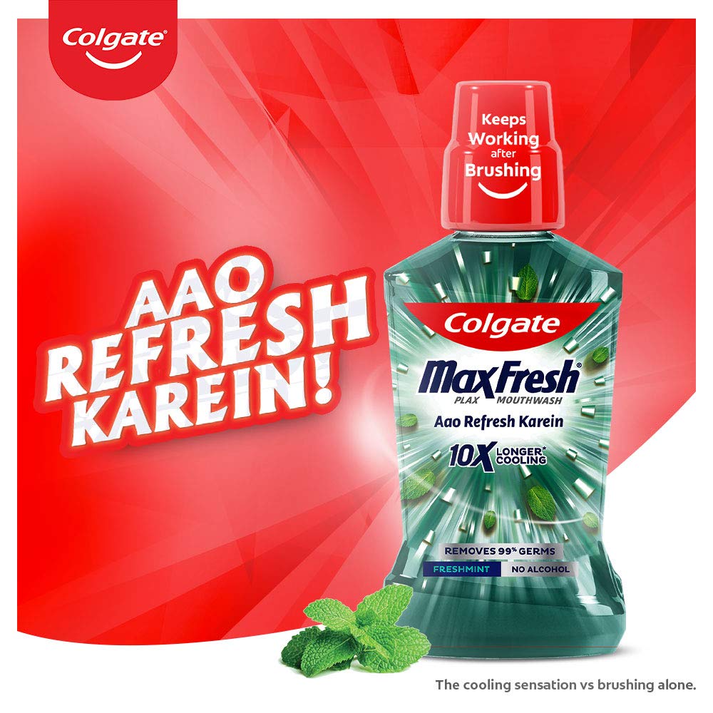 Colgate Maxfresh Plax Antibacterial Mouthwash, 99% Germ Removal, 24/7 Fresh Breath - 1000ml (250ml X4), (Fresh Mint) – view 2