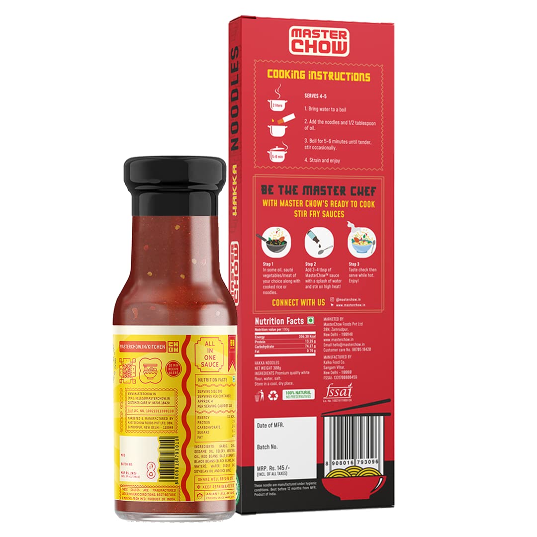 MasterChow Chilli Garlic Noodle Pack - Hakka Noodles (300G) + Chilli & Garlic Bang Bang (220G) Cooking Sauce – view 2