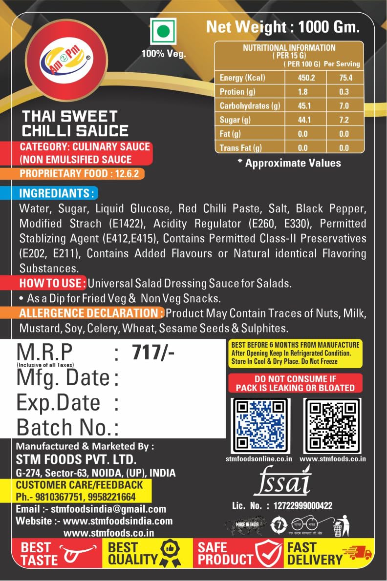 Am 2 Pm - Thai Sweet Chilli Sauce Paste Stir Fry Cooking Sauce with A Unique Blend Of Hot, Sweet And Sour Taste 1 Kg – view 3