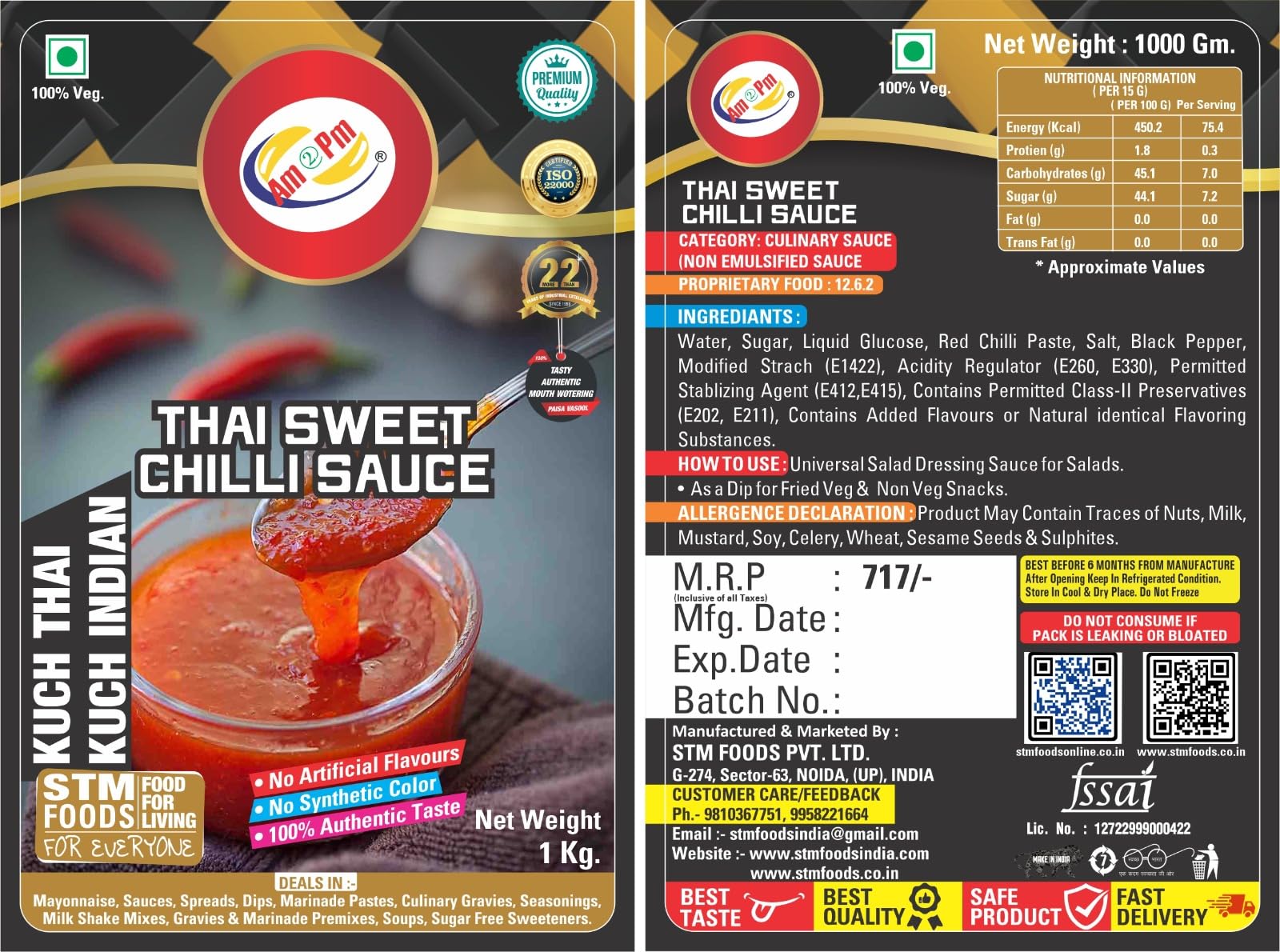 Am 2 Pm - Thai Sweet Chilli Sauce Paste Stir Fry Cooking Sauce with A Unique Blend Of Hot, Sweet And Sour Taste 1 Kg – view 6