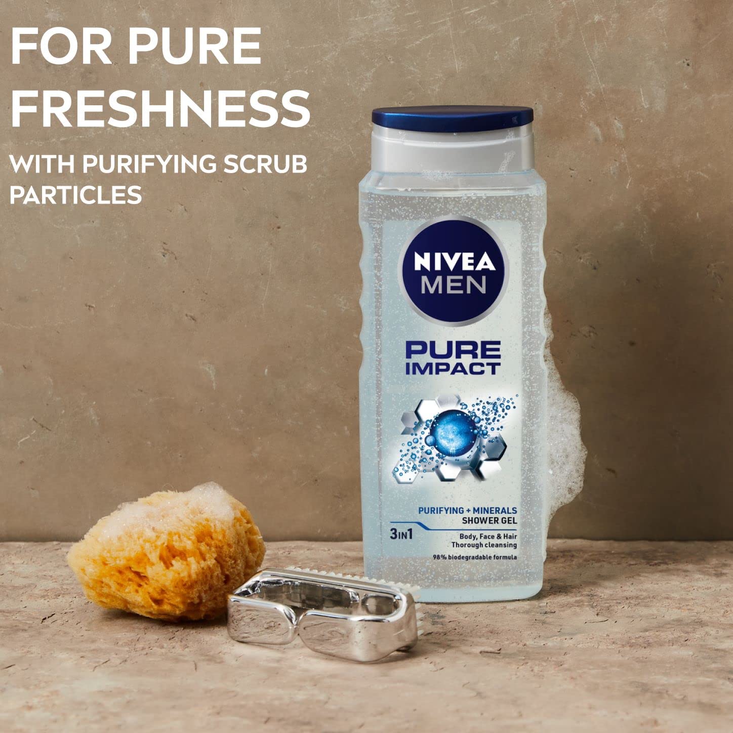 Nivea Men Body Wash, Pure Impact With Purifying Micro Particles, Shower Gel For Body, Face & Hair, 500 ml – view 3