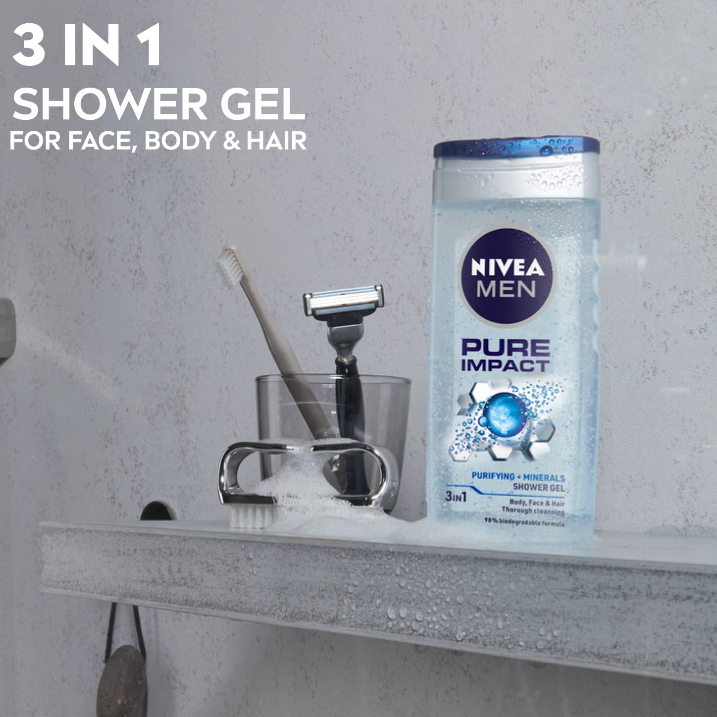 Nivea Men Body Wash, Pure Impact With Purifying Micro Particles, Shower Gel For Body, Face & Hair, 500 ml – view 4