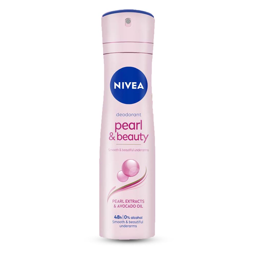 Nivea Pearl & Beauty 150 ml deodorant spray can on white background