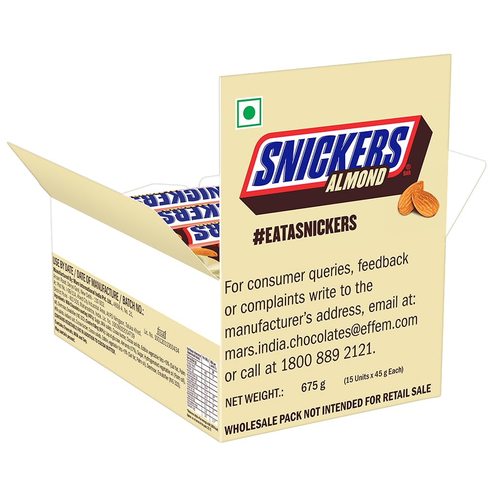 Snickers Almond Filled Chocolates - 45g Bar (Pack of 15) – view 7