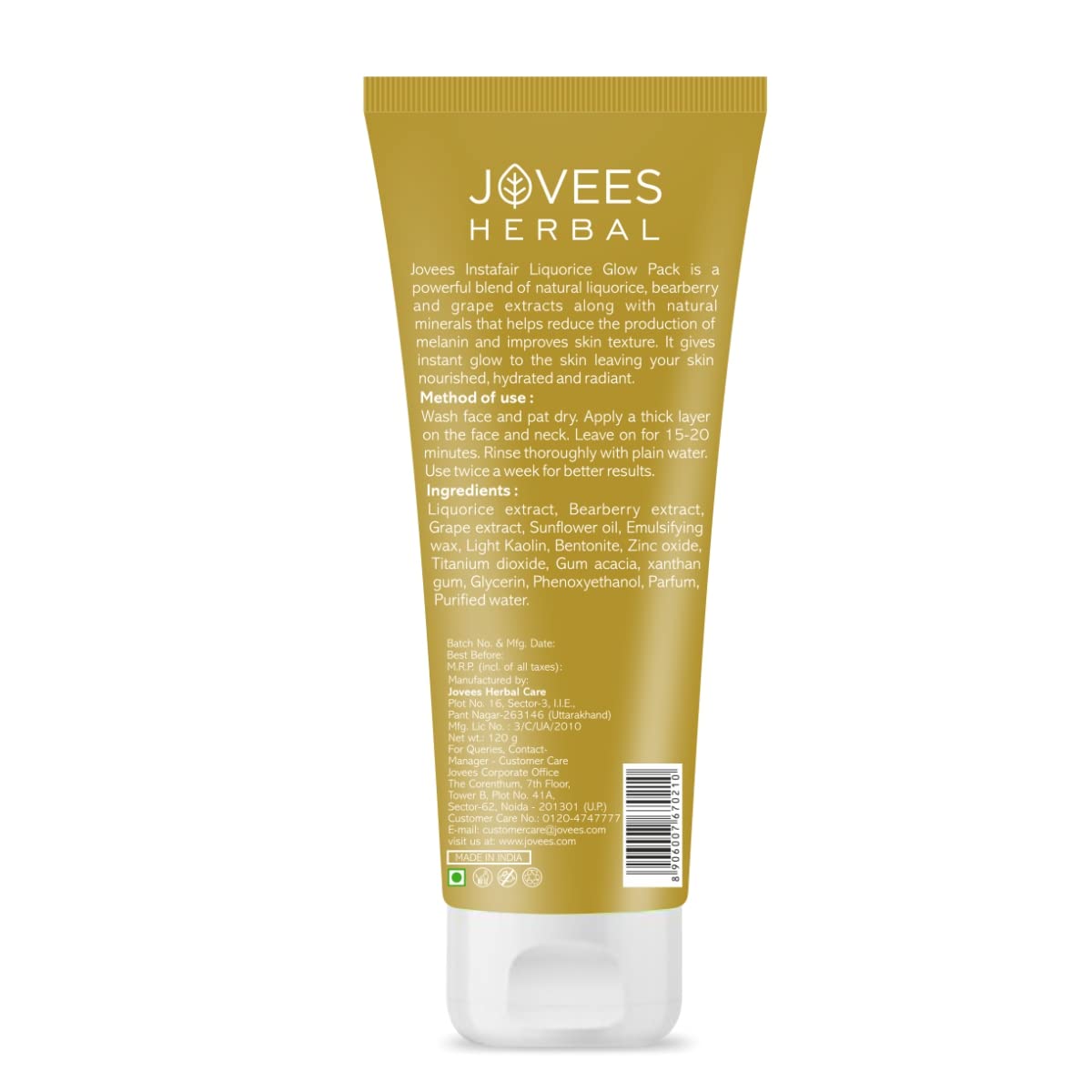 Jovees Herbal Insta Fair Liquorice Clay Pack For Brighter Glowing Skin, 120g – view 3