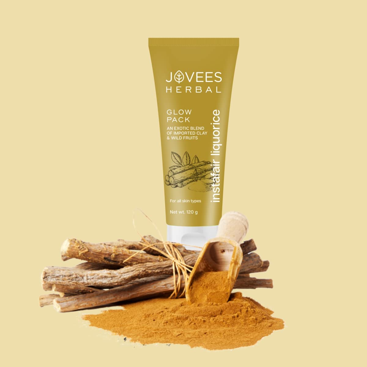 Jovees Herbal Insta Fair Liquorice Clay Pack For Brighter Glowing Skin, 120g – view 5