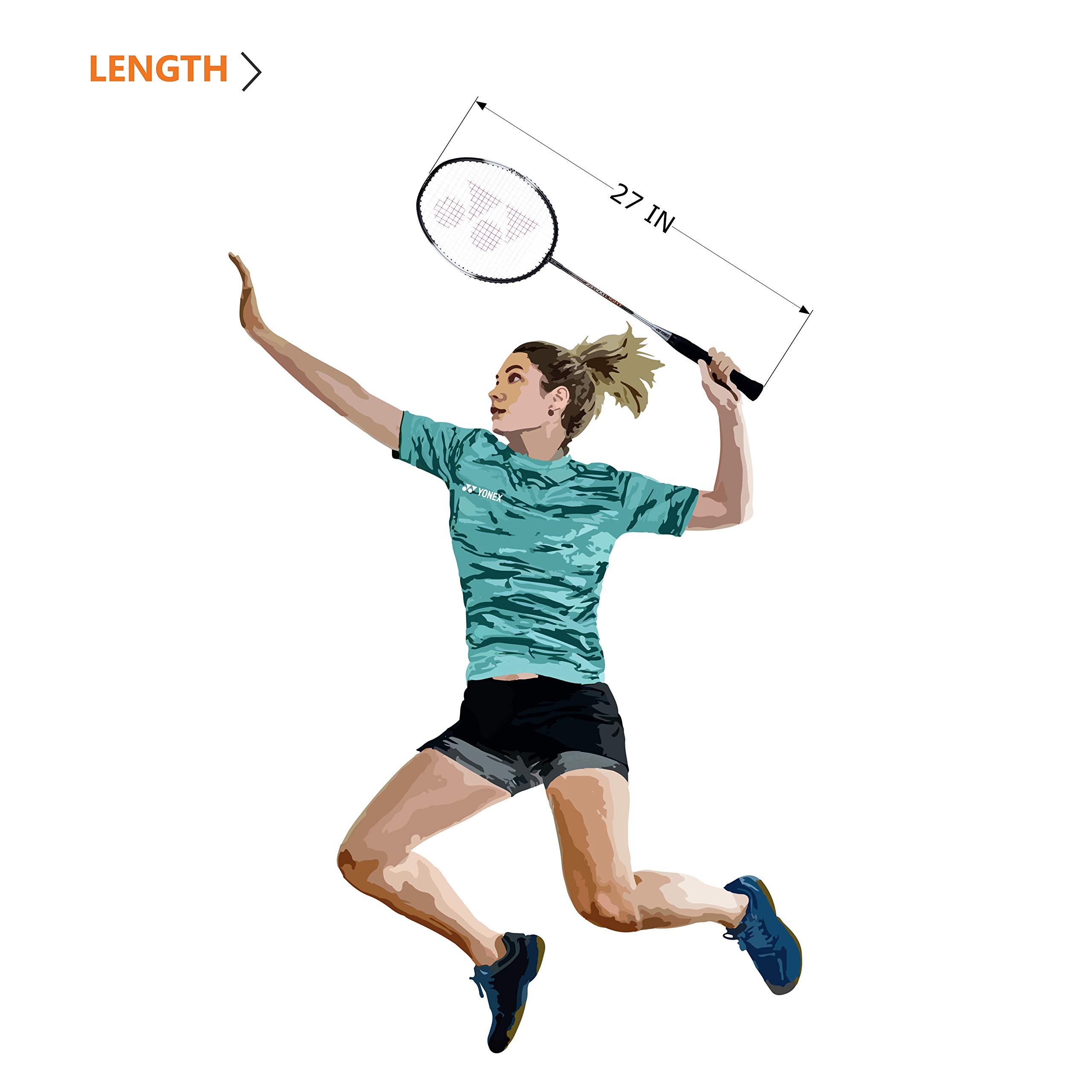 YONEX ZR 100 Light Aluminium Badminton Racquet with Full Cover (Black/Black) Set of 2 – view 8