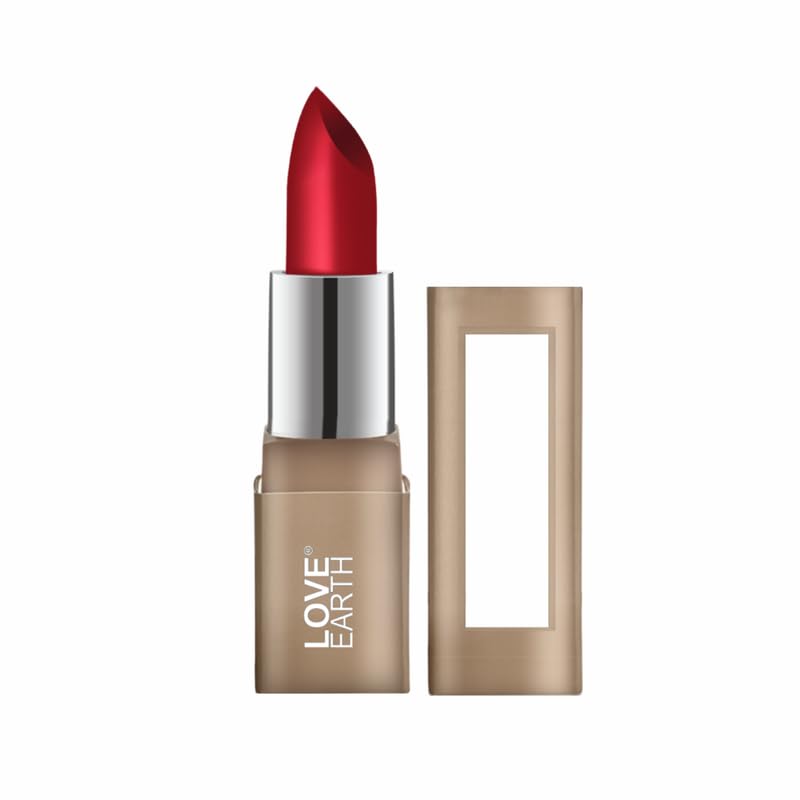Love Earth Glucose creamy matte lipstick bullet close-up in warm brown shade