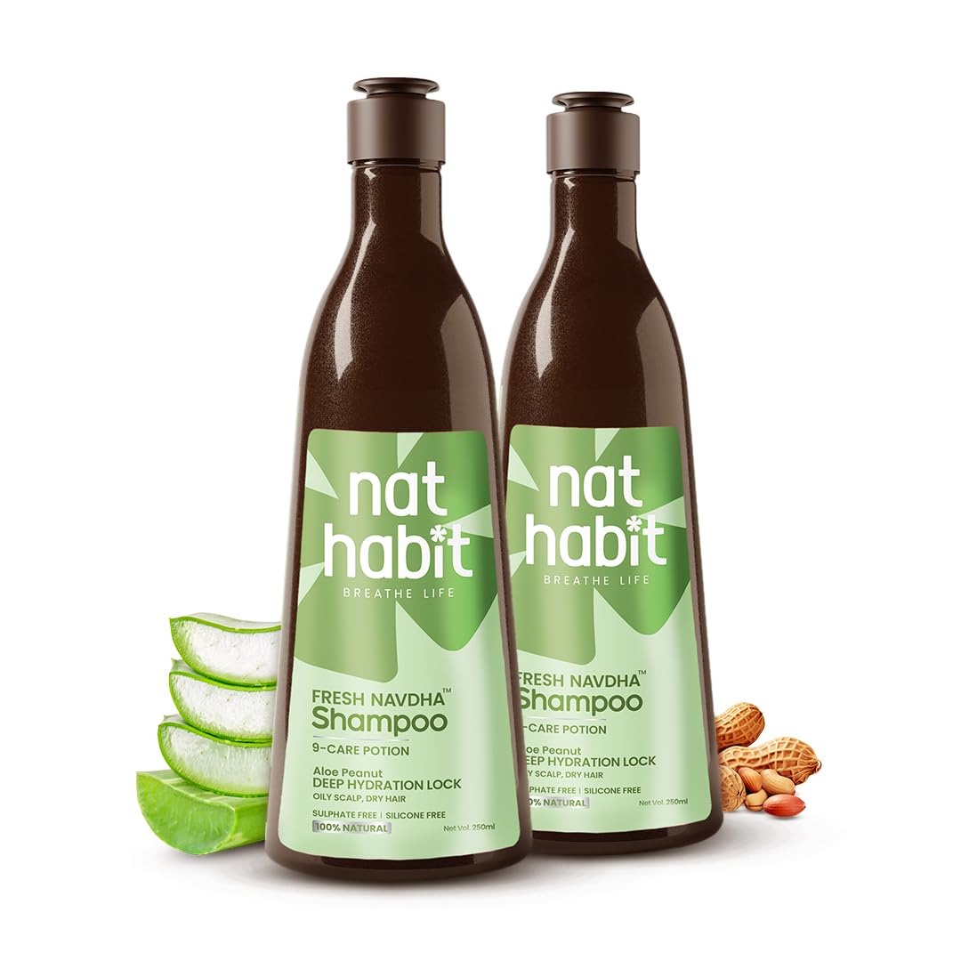 Front view of Nat Habit Aloe Peanut Navdha shampoo duo