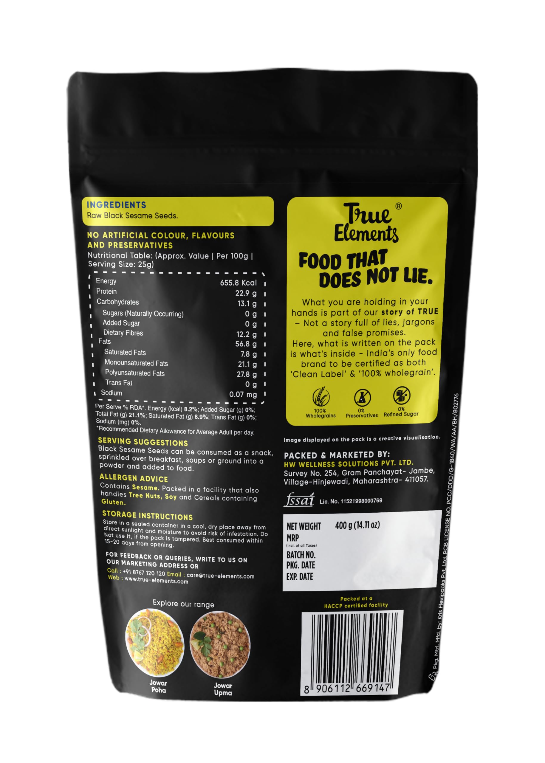 True Elements Raw Black Sesame Seeds 400gm - Black Til Seeds for Eating – view 2