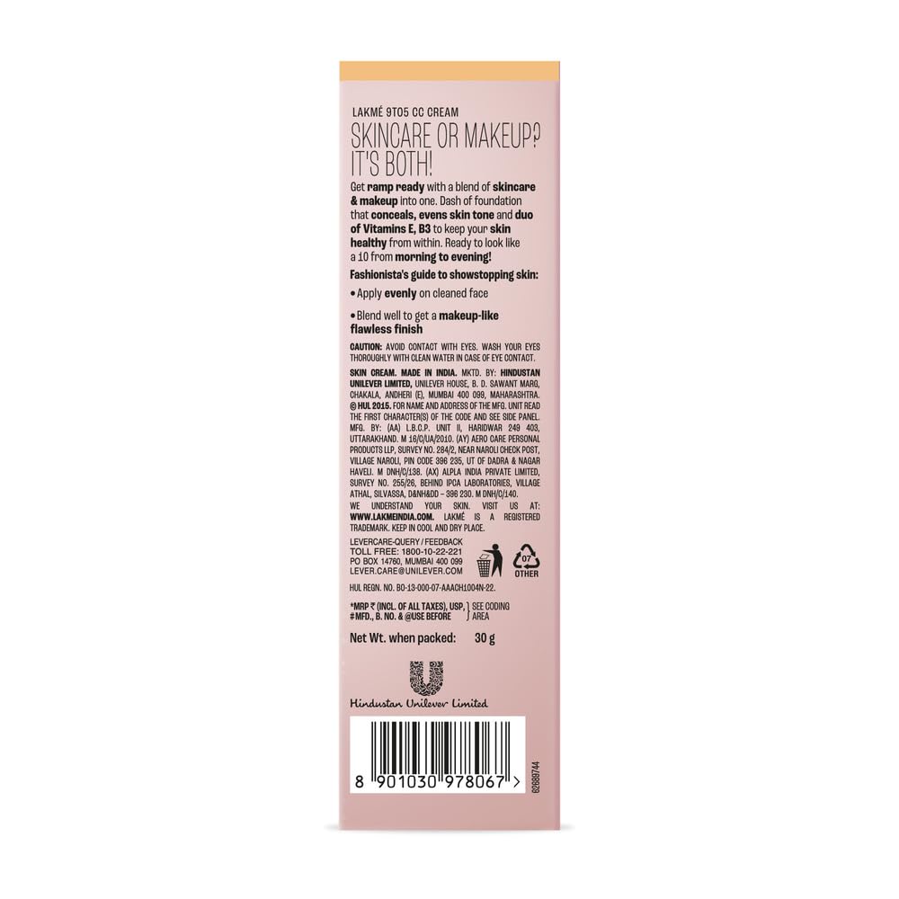 Lakme 9 To 5 Complexion Care Face CC Cream,Almond, SPF 30, Conceals Dark Spots & Blemishes, 30 g – view 2