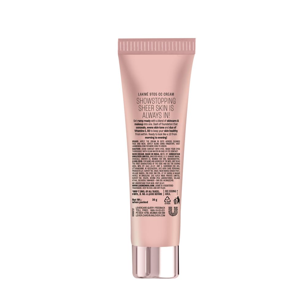 Lakme 9 To 5 Complexion Care Face CC Cream,Almond, SPF 30, Conceals Dark Spots & Blemishes, 30 g – view 3