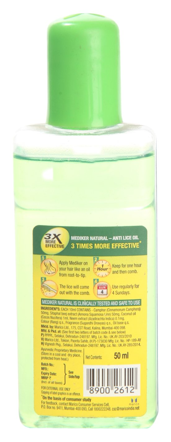 Mediker natural anti lice hair oil 50 ml bottle packaging