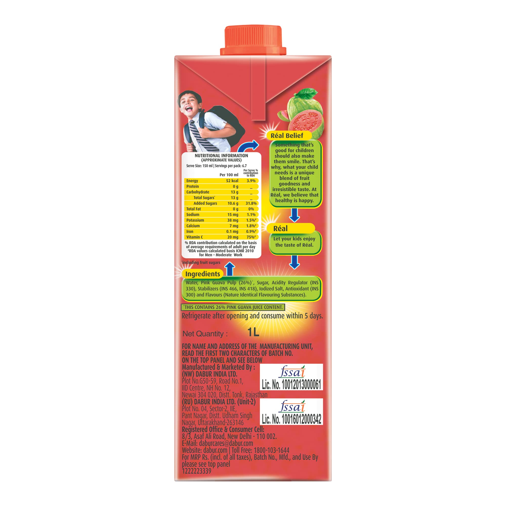 DABUR Real Pink Guava Fruit Juice 1L Rich In Vitamin C No Added Preservatives, No Artificial Colors & Flavours Goodness Of Best Fruits Tasty, Refreshing & Energising Drink – view 8