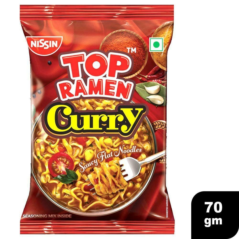 Front view of Top Ramen curry noodles packet 70 g