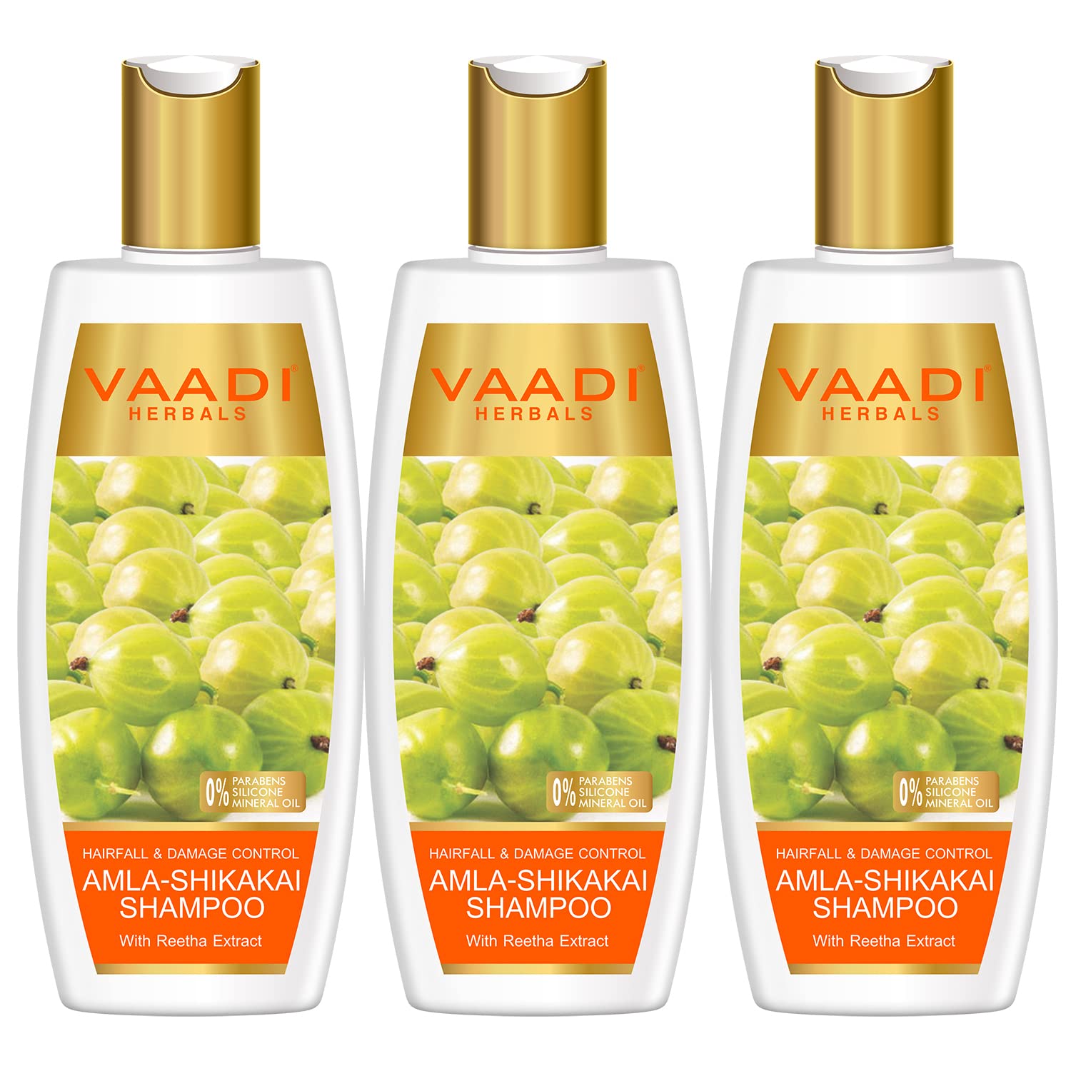 Three bottles of Vaadi Herbals hair fall control shampoo