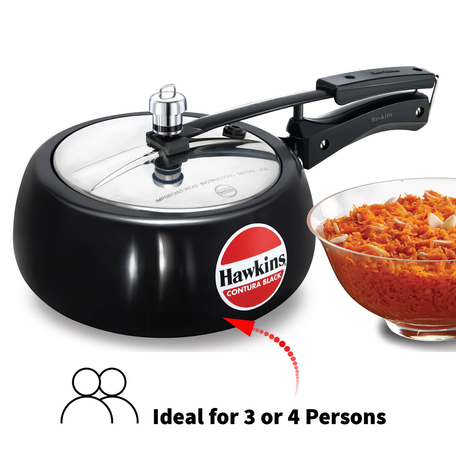 Hawkins 3.5 Litre Contura Black Pressure Cooker, Hard Anodised Inner Lid Cooker, Handi Cooker, Black (CB35) – view 2