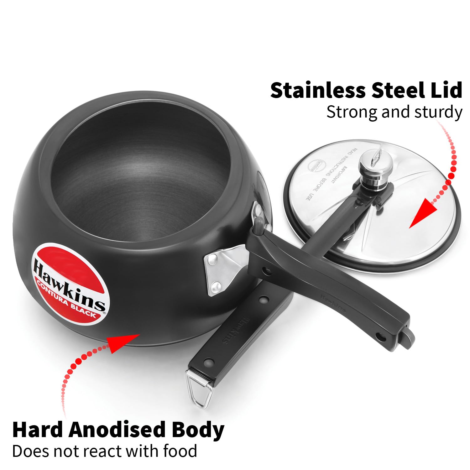 Hawkins 3.5 Litre Contura Black Pressure Cooker, Hard Anodised Inner Lid Cooker, Handi Cooker, Black (CB35) – view 3