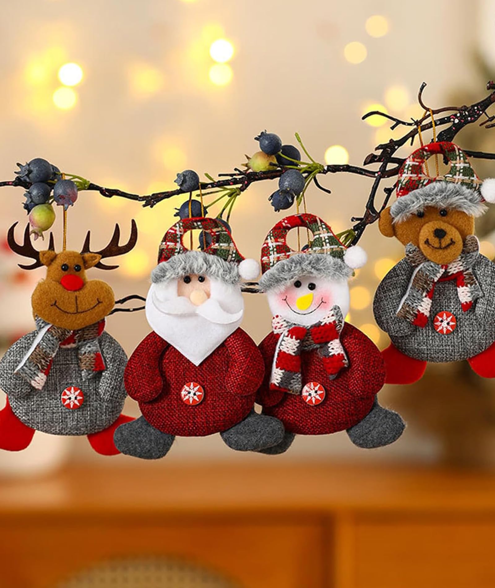 Hanging Christmas tree decoration set with four festive character ornaments