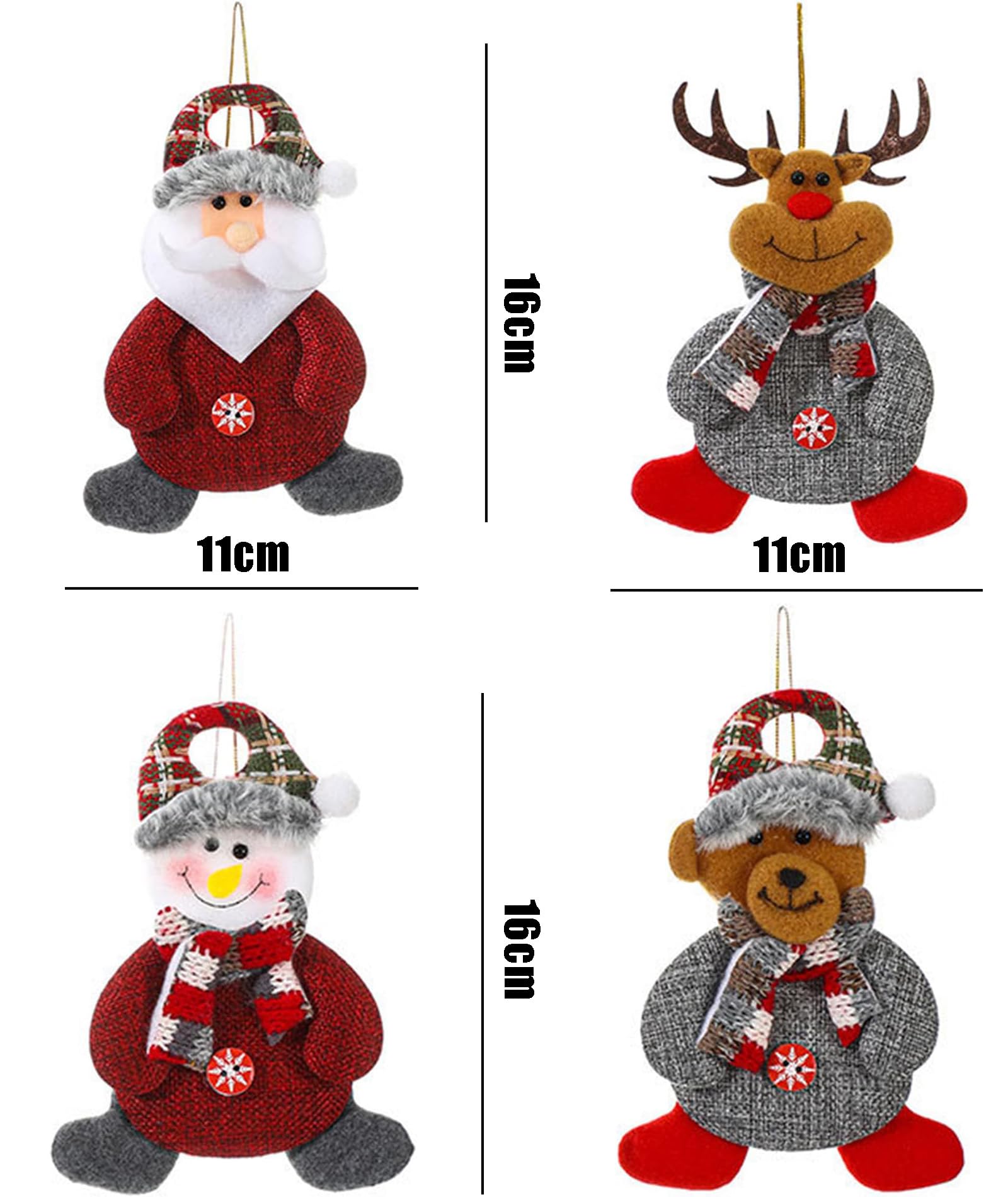 4PCS Christmas Decorations - Christmas Decorations Items for Tree with Button Santa, Snowman, Reindeer & Bear, Festive Decor for Holiday Sprucing Up – view 2