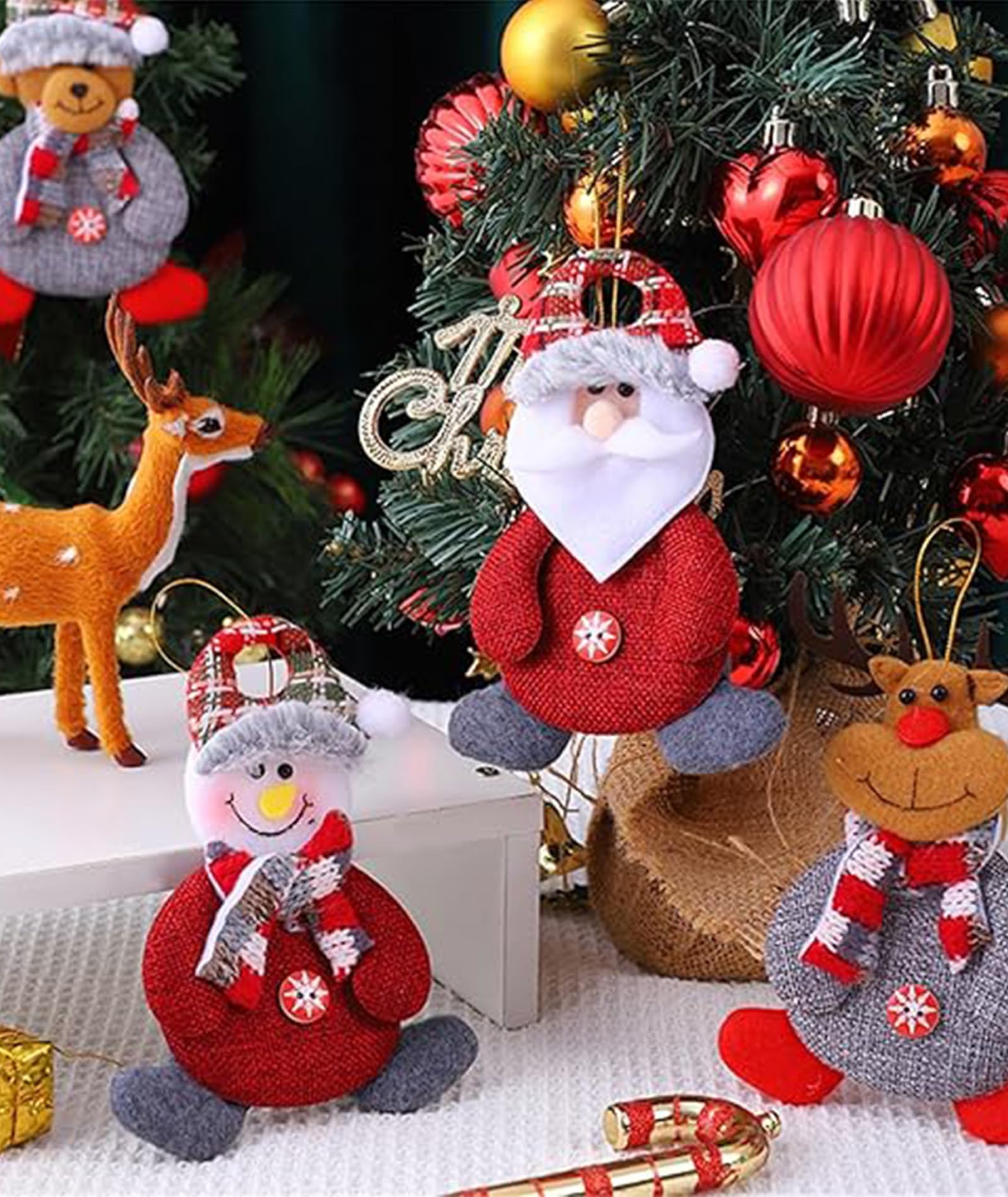 4PCS Christmas Decorations - Christmas Decorations Items for Tree with Button Santa, Snowman, Reindeer & Bear, Festive Decor for Holiday Sprucing Up – view 3