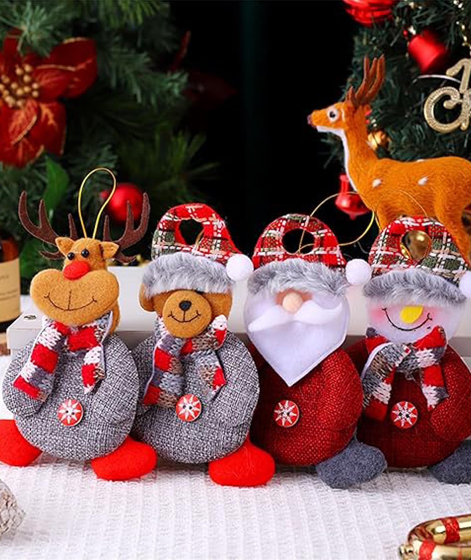 4PCS Christmas Decorations - Christmas Decorations Items for Tree with Button Santa, Snowman, Reindeer & Bear, Festive Decor for Holiday Sprucing Up – view 4