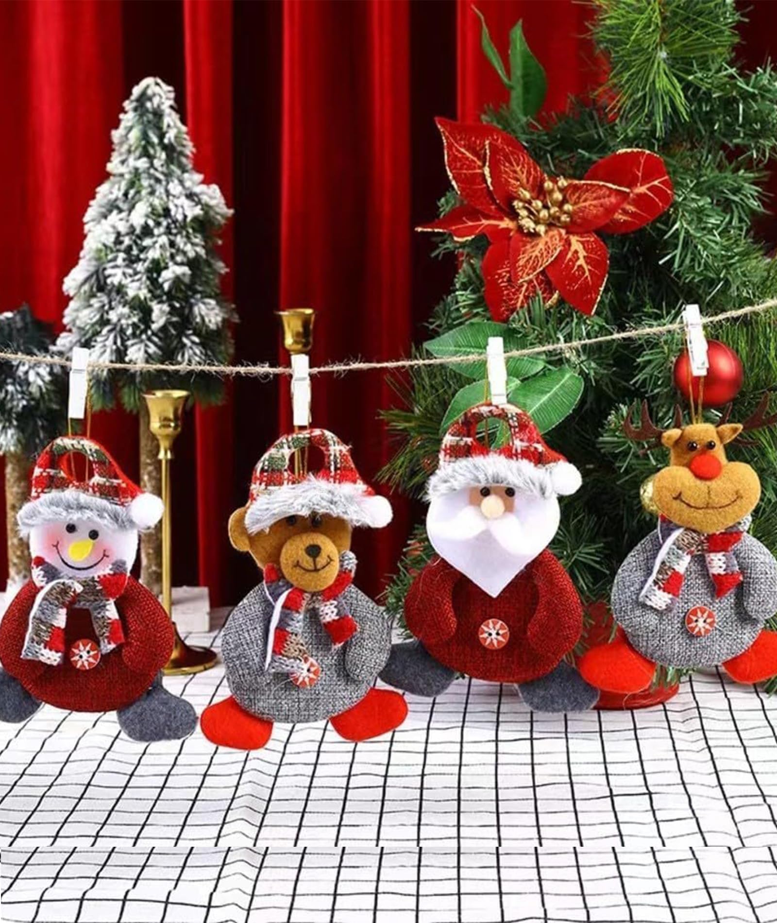 4PCS Christmas Decorations - Christmas Decorations Items for Tree with Button Santa, Snowman, Reindeer & Bear, Festive Decor for Holiday Sprucing Up – view 5