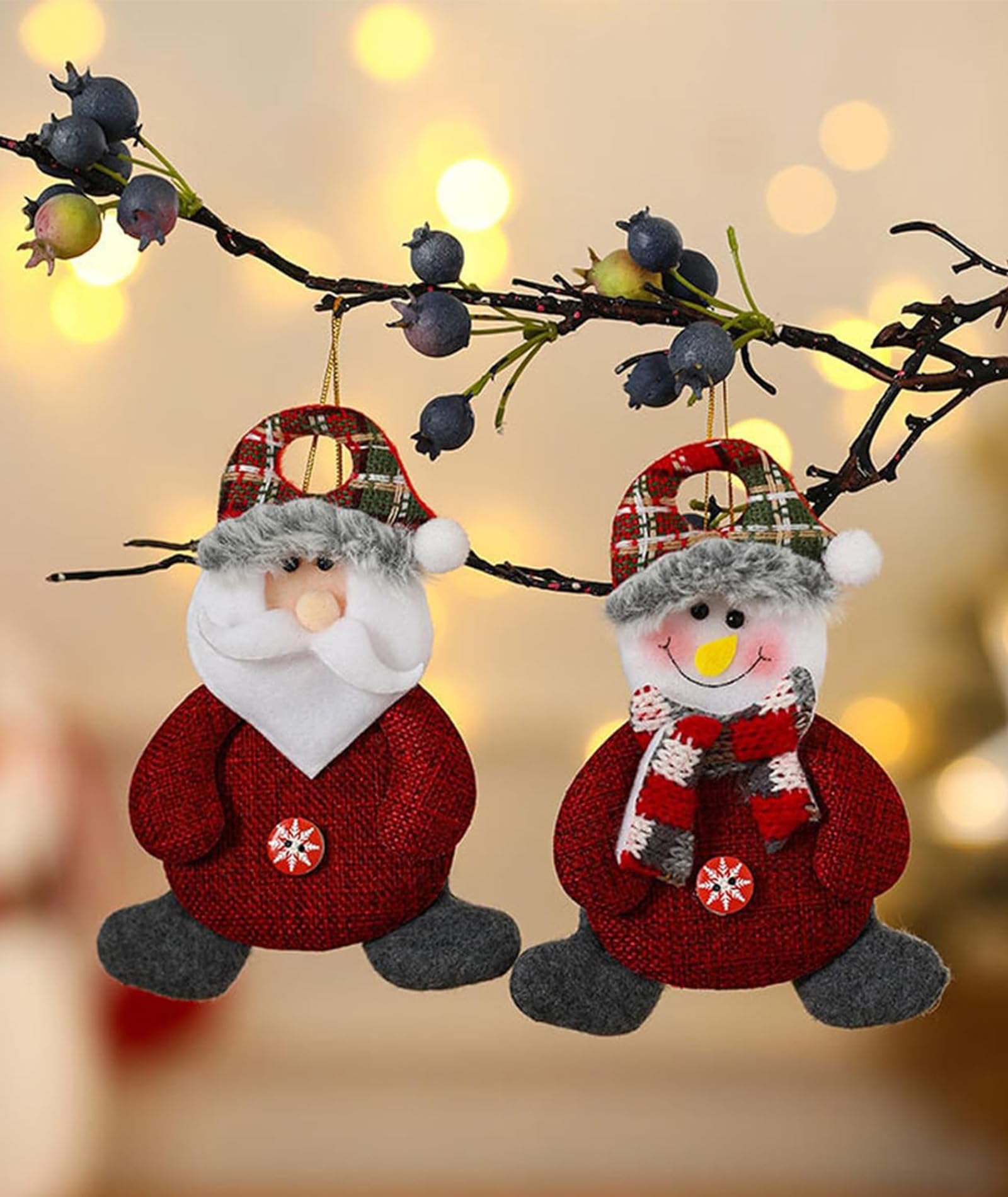 4PCS Christmas Decorations - Christmas Decorations Items for Tree with Button Santa, Snowman, Reindeer & Bear, Festive Decor for Holiday Sprucing Up – view 6